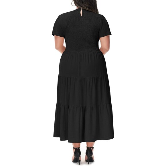 Women's Plus Size Maxi Dress Soft Flutter Short Sleeve Elastic Waist Casual - Picture 4 of 5